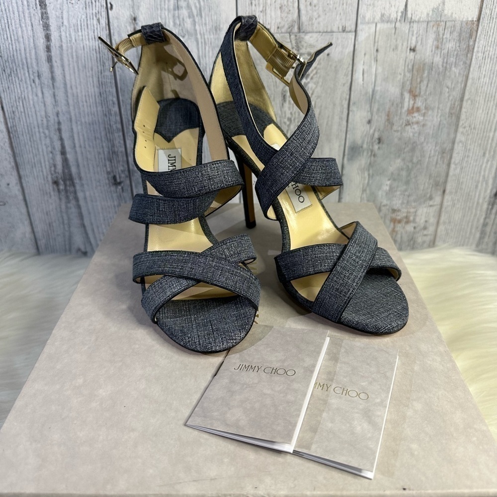 JIMMY CHOO denim leather heels in blue